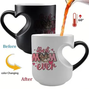 Magic Color Changing Cup for Mom Gift, Best Mom Ever Heart Shape Ceramic Mug, Love Design, 330ML, Mother's Day Gift, Birthday Present