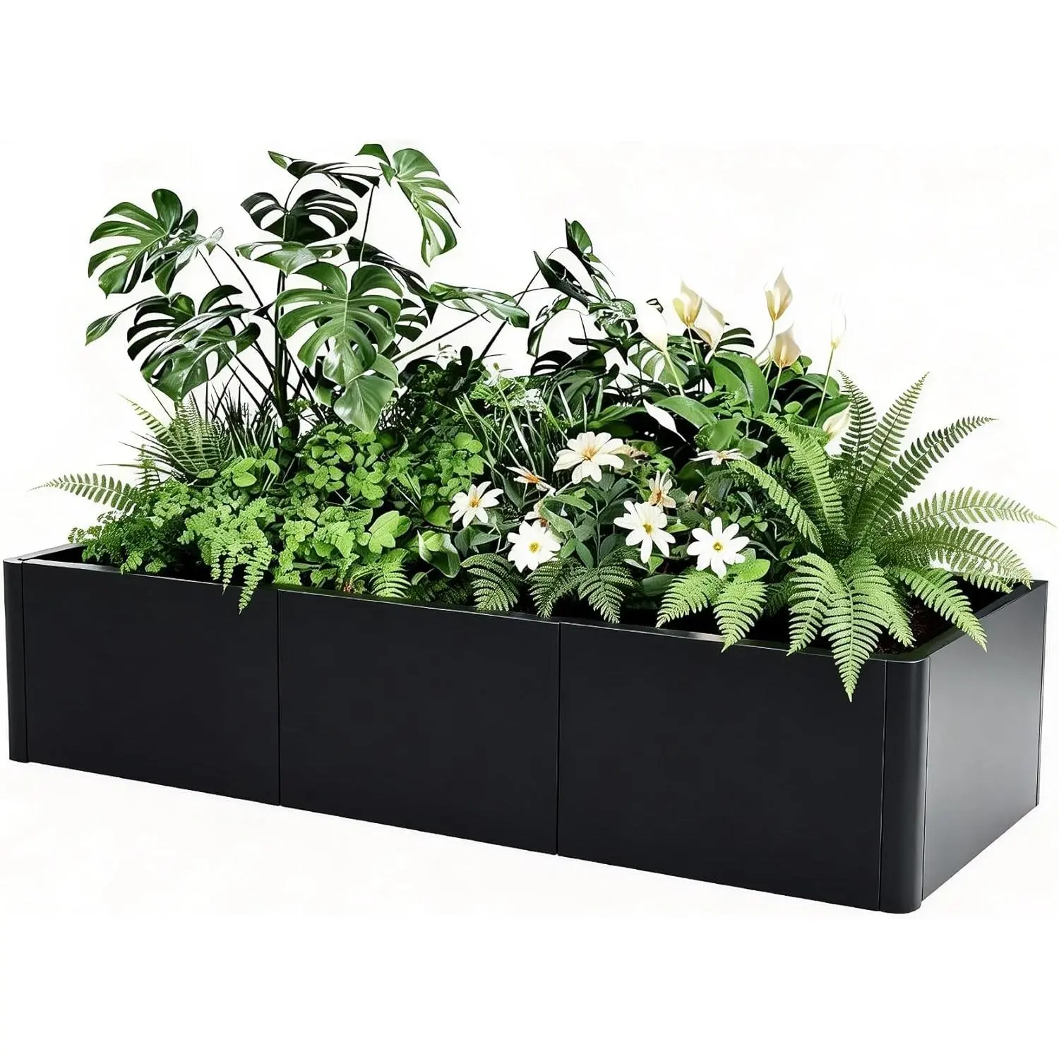 54"x20" Rectangular Metal Planter Box with Drainage Holes & Rounded Corners, Modern Large Outdoor Raised Garden Bed Kit, Snap-On Assembly for Patio Gardening & Balcony Upgrade