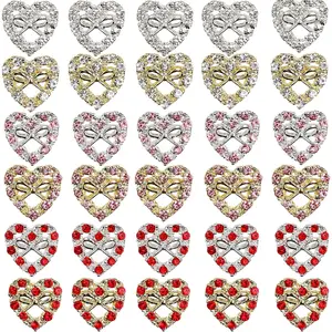 30Pcs Alloy Heart Nail Charms for Acrylic Nails Valentines Nail Charms Gold Silver Bows Rhinestones Charms Diamond Heart Gems Bling Nails Charms for Women Valentine's Day Manicure