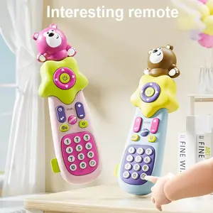 Baby Bear Early Education Remote Toy Bilingual Musical Phone with Multiple Sound Effects Cartoon Bear Simulated Music Safe Adorable Early Learning Toys for Babies Christmas Birthday Gift Toddler Toys 1st Birthday For Boy And Girl Cute Sensory