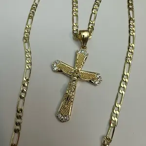Crucifico with 24” inches figaro chain, gold plated necklace