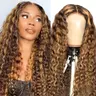 Zlzlblbl 13x6 Deep Wave Lace Front Wigs Human Hair Pre Plucked #4/27 Highlight Ombre Colored Deep Wave Wigs 16-36 Inch Honey Blonde Lace Frontal Wigs For Women Curly Wig Glueless Frontal Wig