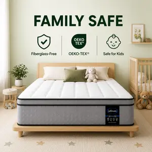 【Family Safe】FANSACE 12/14 inch Queen/California King Size Medium Firm Hybrid Mattress in a Box, Memory Foam with Independent Pocket Coils, Strong Edge Support, Pressure Relief Gel-Infused Cooling Breathable Knitted Cover Mattress, Easy Setup