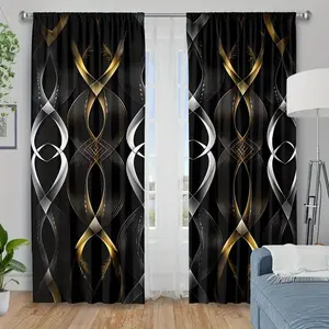 2-Piece set, abstract wavy line print curtains, semi-blackout rod pocket design, privacy protection, suitable for bedrooms, living rooms, study kitchens, balconies, home decoration, room decoration, Window Curtain