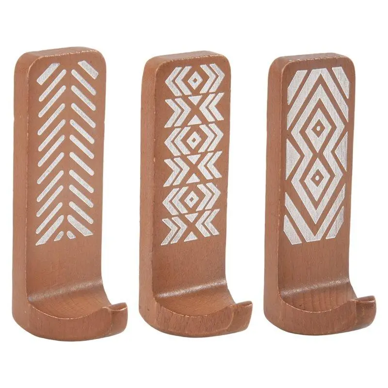 3-Pack Non-Destructive Wooden Wall Hooks — Adhesive Wall Hooks — Boho Decorative Wall Hooks