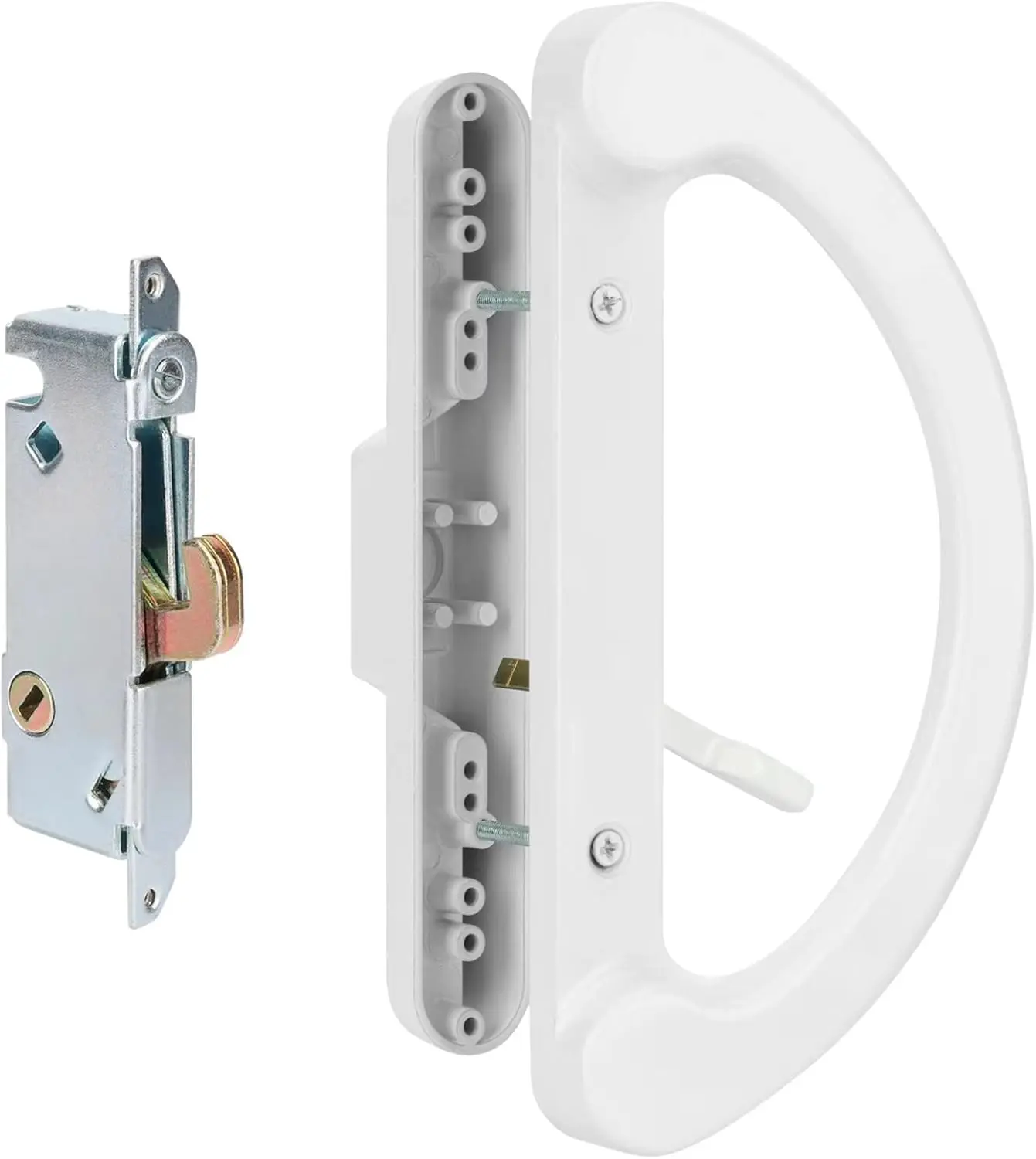 Patio Door Handle Set with Mortise Lock 45?for Replacement Mortise Style Reversible Non-keyed Sliding Patio Glass Door Handles, Fits 3-15/16" Screw Hole Spacing White FinishQuesear