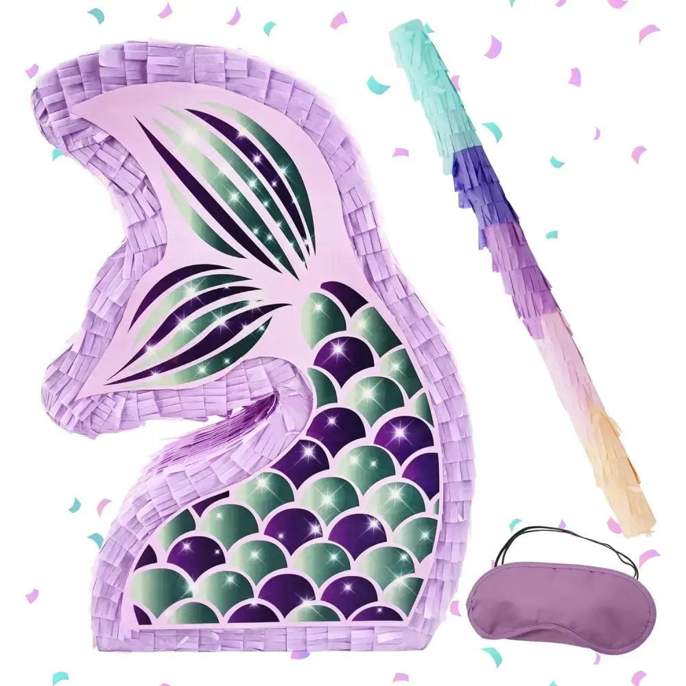4E's Novelty Mermaid Pinata with Bat & Blindfold – Ultimate Mermaid Birthday Party Supplies & Decor