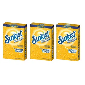 SINGLES TO GO! Sunkist Drink Mix Pineapple, 3 Boxes with 6 Packets Each - 18 Total Servings - 0.18 Ounce (Pack of 3)