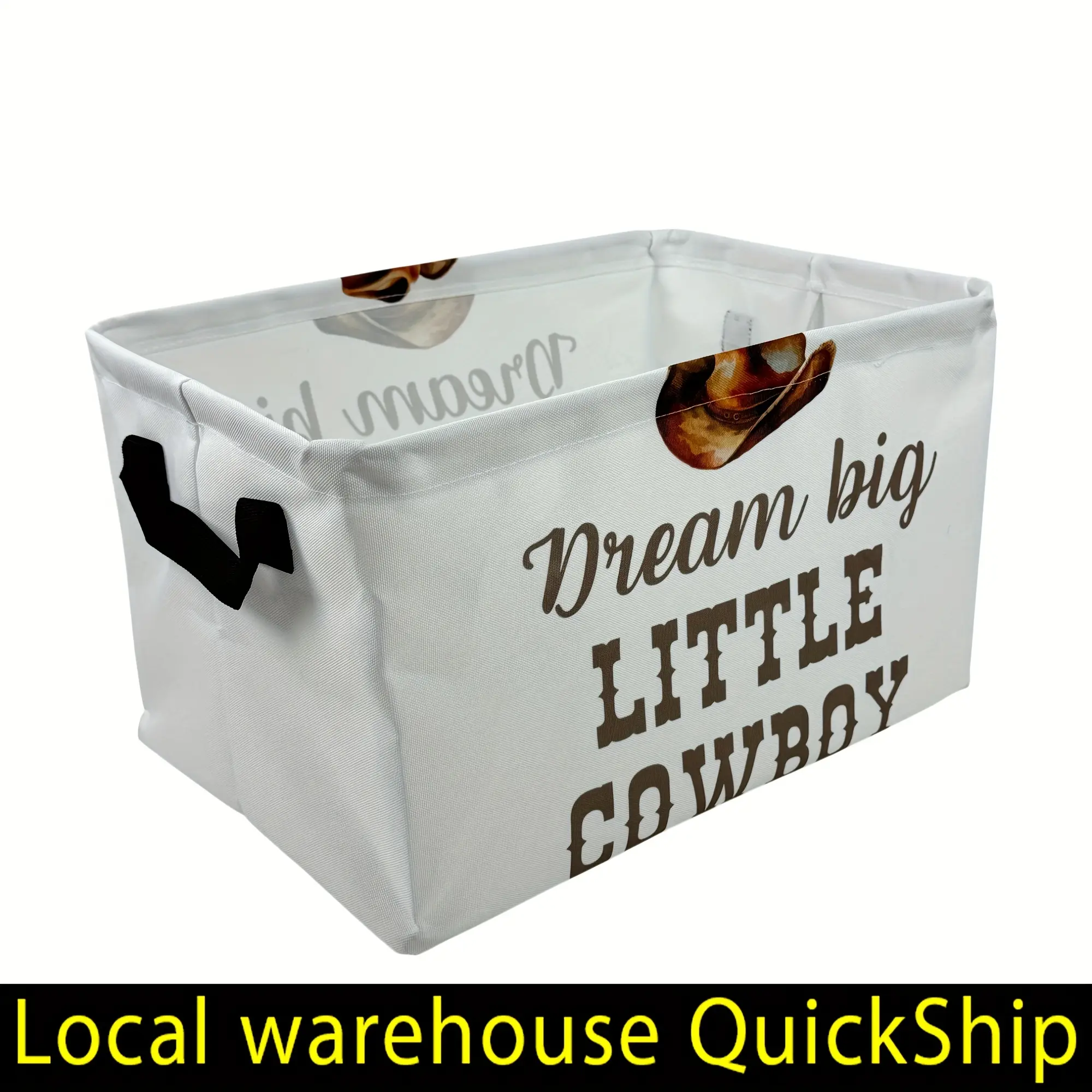 Collapsible Laundry Basket with Denim Hat Design & "Dream Big Little Cowboy" Print - Durable Polyester Storage Bin for Clothes,, Home Organization - Contemporary Multi-Purpose Open-Top Hamper, Laundry Room Accessories, Western Theme Decor,  Shelf Baskets