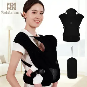 Bebamour Breathable Mesh Knit Baby Carrier, Portable and Lightweight Carrier, Adjustable Cross Straps for Newborn 0-14.9Kg, Ergonomic C/M Shape Baby Carrier with Head Hood, Easy Wear for Baby Girl Boy, Perfect New Mom Gift