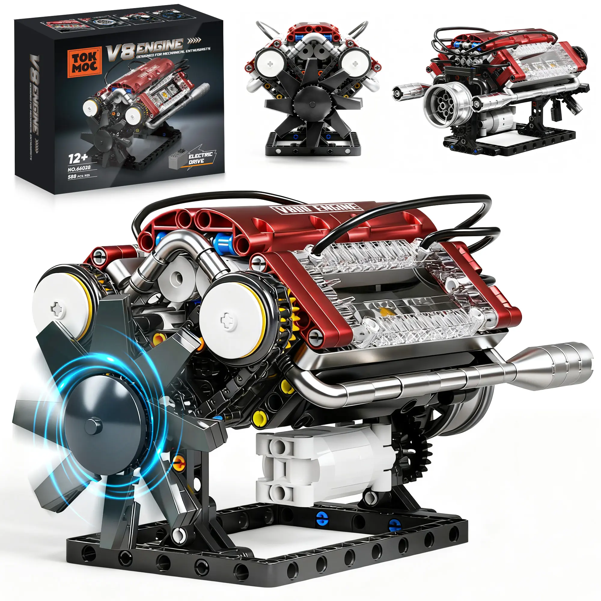 【DealsForYouDays】 V8 Engine Model Kit DIY Mechanical Building Set with Moving Parts Collectible Desktop Toy Ideal Gift for Car Lovers(Building block style, requires assembly)