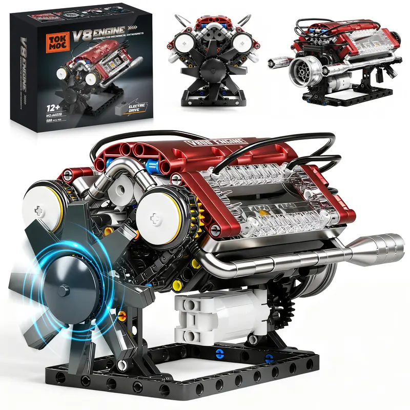 V8 Engine Model Building Kit - Buildable Blocks Kit with Moving Parts, Collectible Construction Set for Car Mechanics, Ages 5+ Desktop Toy & Gift (Requires Assembly)