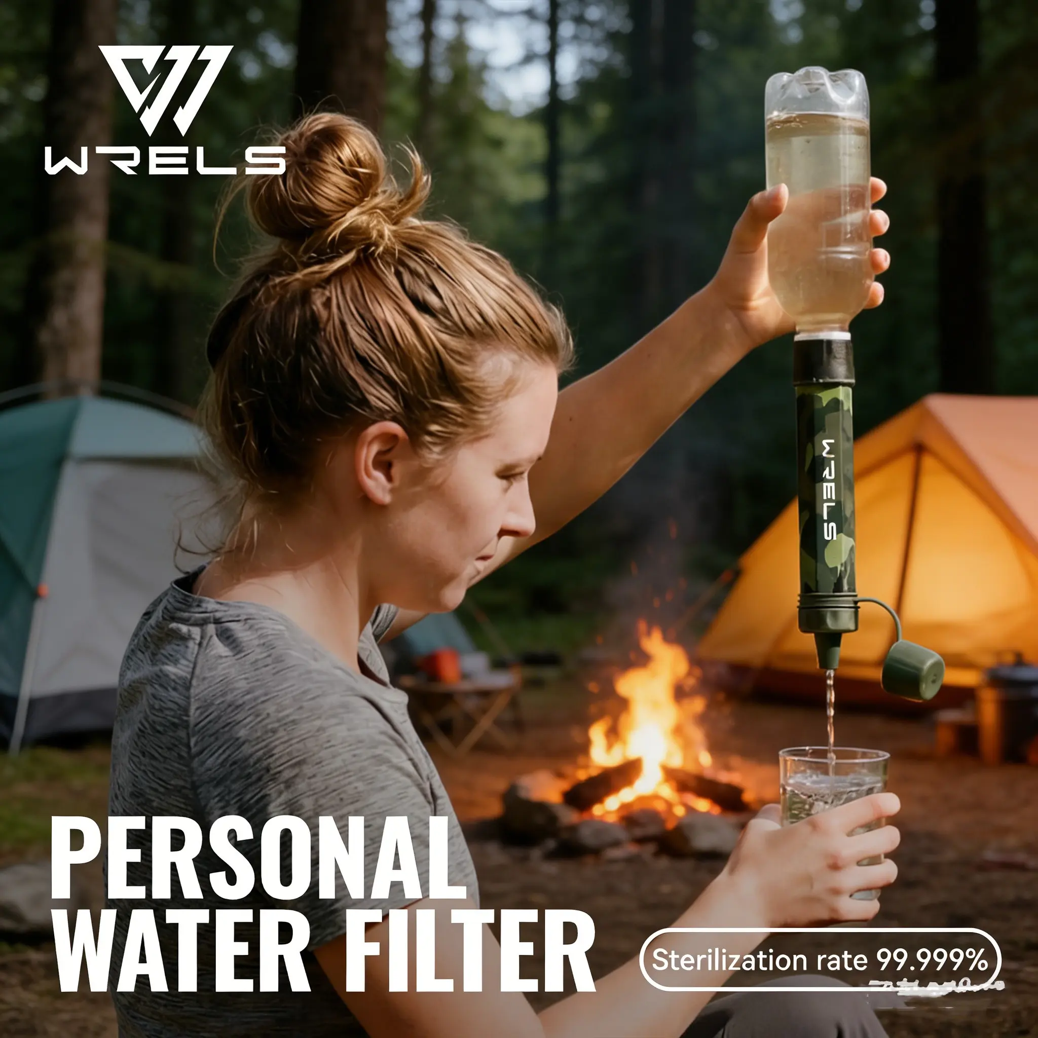Portable Water Purifier, Gravity Filter, Compact Design, 99.99% Filtration Rate, Ideal for Outdoor Use, Camping, Emergency Survival