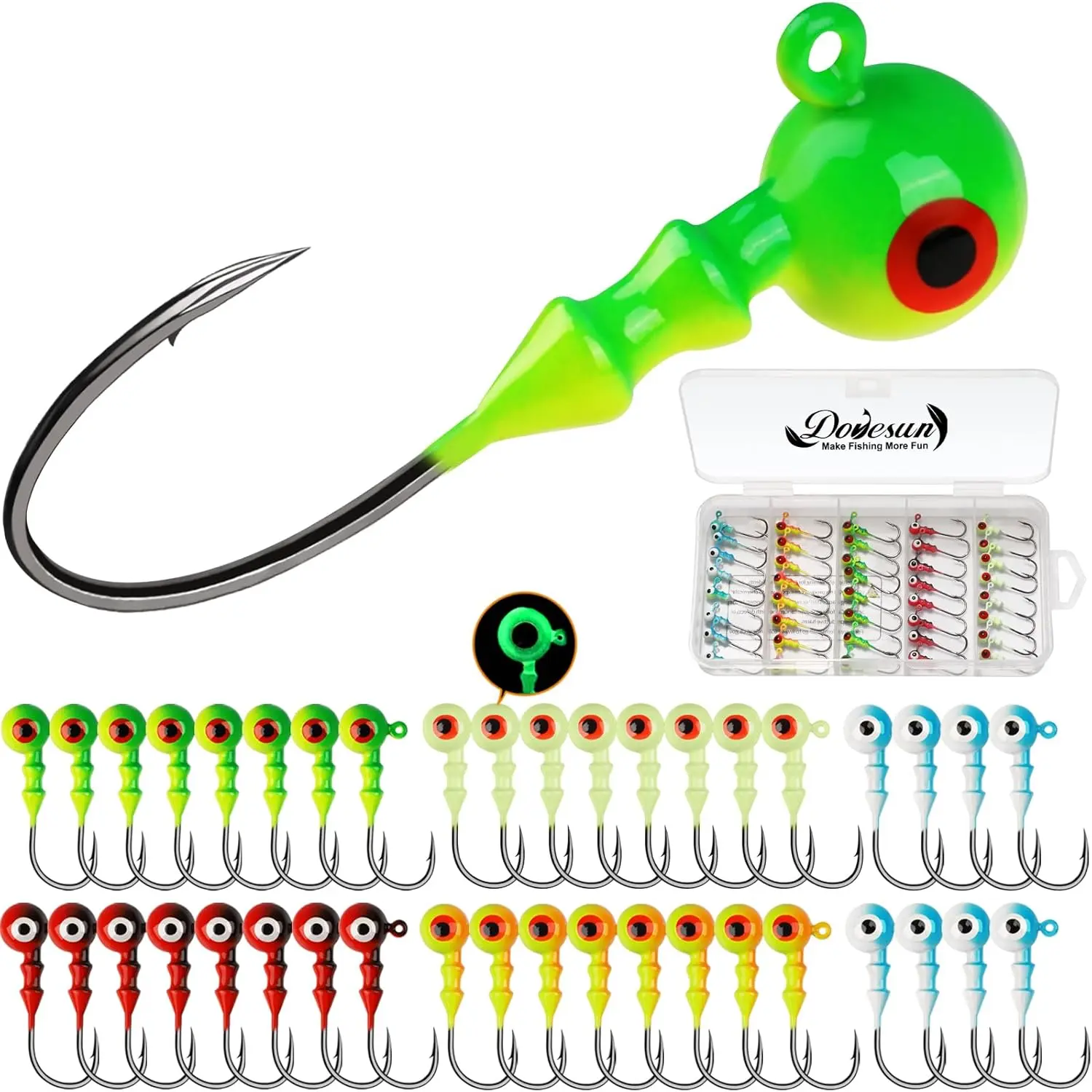 15-40PCS Best Jig Heads For Fishing - Crappie Jigs Fishing Hooks For Bass Walleye Trout Fishing, Glowing Swimbait Jig Head (1/32oz-1/2oz) With Weight Distribution, 3D Eye Saltwater & Freshwater Lure Hooks For Trolling Bait Casters