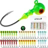 Dovesun Painted Glowing Fishing Jig Heads Tackle - 15-40PCS Artificial Lures with 3D Glowing Eyes, 1/32oz to 1/2oz Weights, Saltwater/Fresh Trolling/Casting Accessory for Walleye