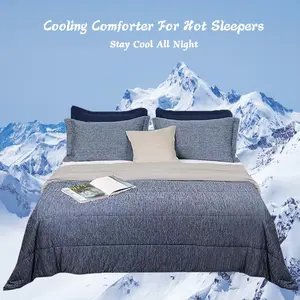 Heathered Blue Cooling Comforter - Summer Quilt & Cooling Blanket for Night Sweats & Hot Sleepers, Stay Cool All Night Lightweight Breathable Bedding