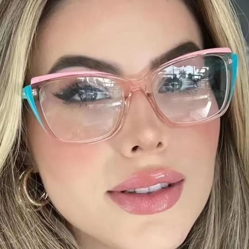 Women's Preppy Style Cat Eye Glasses Frame, Lightweight Durable Glasses, Color Block Design, Fashion for All Seasons, Student-Friendly Frames, Fashion Eyewear, Fashionable Frames Glasses