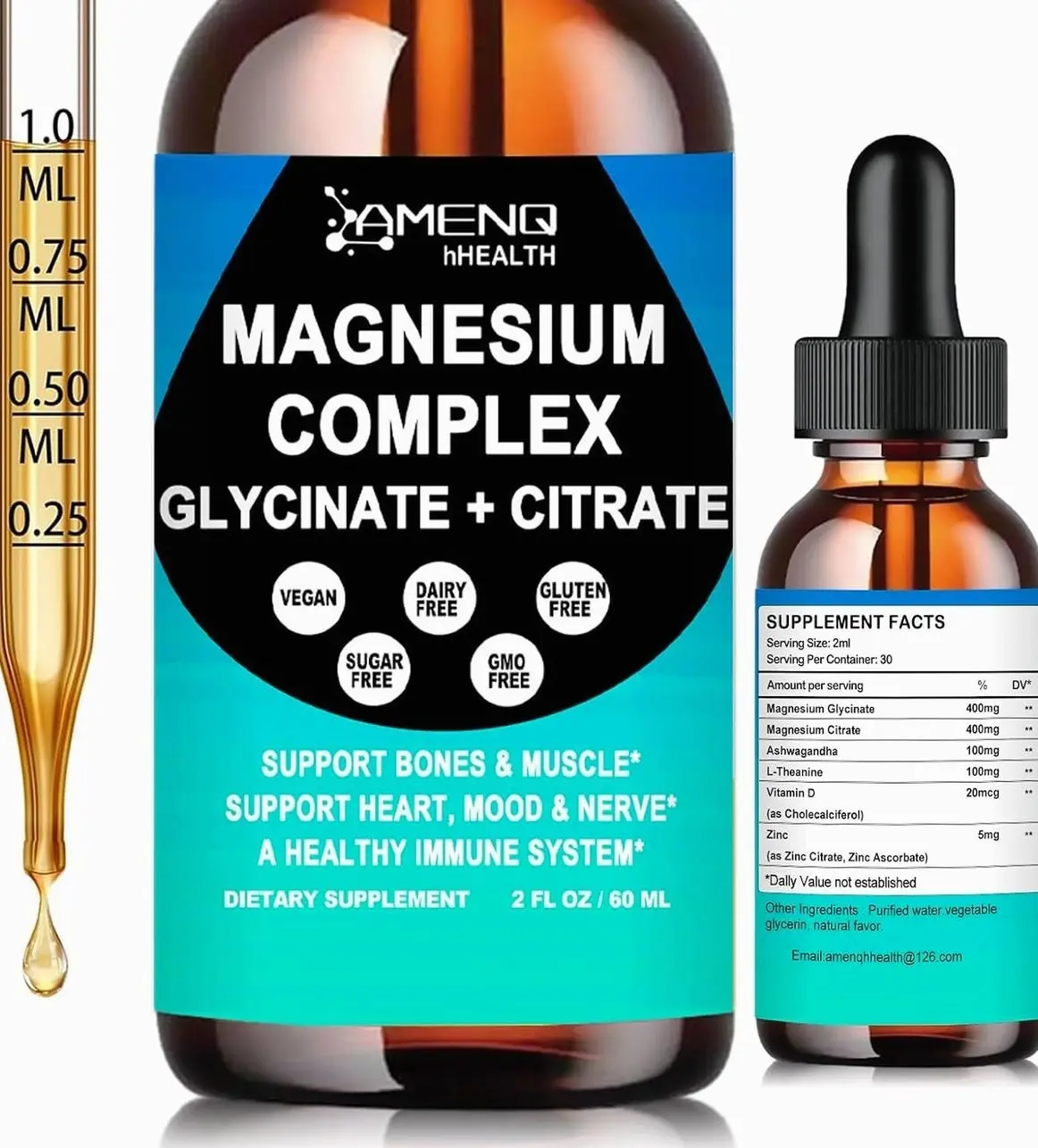 Magnesium Complex 400mg Liquid Drops | Glycinate & Citrate | Ashwagandha & L-Theanine | Sleep & Muscle Support | Non-GMO