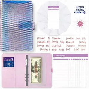 Budget Binder with Cash Envelopes - Holographic Prism Money Organizer for Cash, A6 Binder Cash Envelopes for Budgeting, Money Saving Binder with Rose Gold Stickers