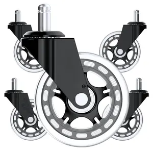Office Chair Caster Wheels Gaming Chair 3 inch Replacement Rubber Chair Casters for Hardwood Floors & Carpet - Smooth & Quiet - Desk Chair Casters - Set of 5