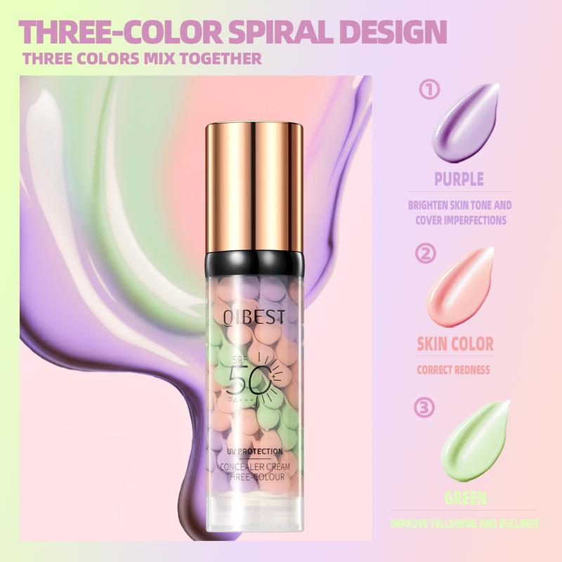 3-in-1 Color Correcting Facial Serum,Moisturizing Primer, , SPF 50 PA++ +Brightening Primer for Even Skin Tone, OilControl & Refreshing, Purple, Pink & GreenTones