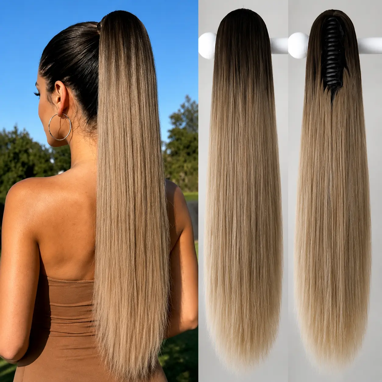 30 Inch Claw Clip in Ponytail Hair Extensions Long Straight Hair Clip Extension for Women Fluffy Natural Looking Synthetic Hairpiece for Daily Use