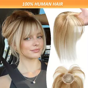 New Arrived Blonde Real Human Hair Topper with Bangs - Upgraded # 12P613 Hair Extension Clip-in Base, Natural Look for Women, Easy to Attach & Style, Hair Loss |   Bangs Companion |   Real Hair Extensions