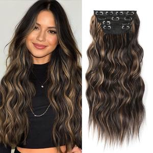 【Hair volume transformation】20inch & 24inch Clip in Extensions Long Wavy Hair Extensions Set for Women Synthetic Hairpieces for Thin Hair Natural Easy Clip in Hair for Girls Daily Party Use Event Hair Piece with Clips Easy to Wear