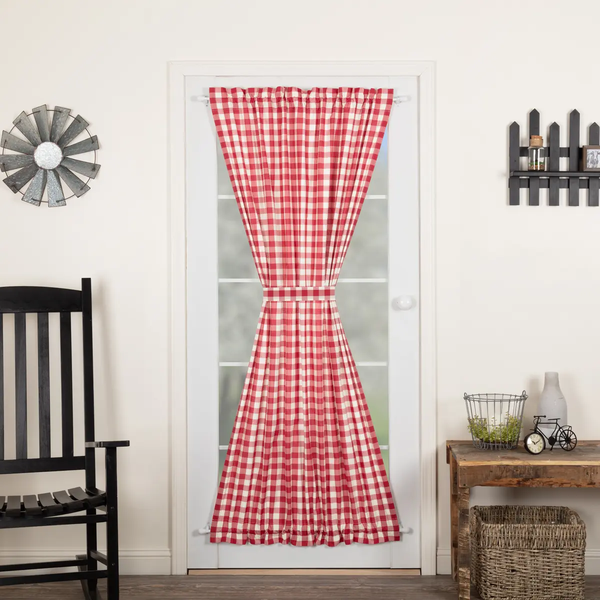 Cherry Ann Classic Buffalo Check Curtain Panels - Decorative Country Rustic Window Treatments for Interior Doors, Tumble Dry Low, Warm Iron