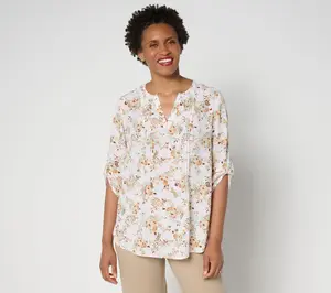 Joan Rivers Georgette Split V-Neck Pintuck Blouse