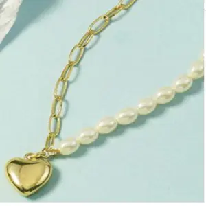Sterling silver pearl paper clip necklace