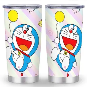 20oz Stainless Steel Travel Mug with Leak-Proof Lid &brush - Doraemon  Cartoon Design, Durable Spill-Resistant Coffee Cup for Gym, Car, Outdoor Activities