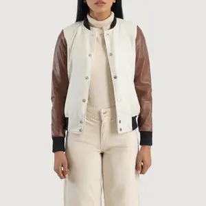 Savant Hybrid Brown-White Varsity Jacket For Women