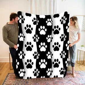 Cozy Black & White Dog Paw Print Flannel Blanket - All-Season Comfort, Tear-Resistant, Ideal for Napping, Camping, Travel - Perfect Gift for Pet Lovers, Travel Blanket | Modern Throw | Tear Resistant Fabric, Dog Blanket