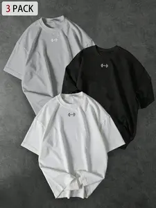 3-Piece Loose Fit T-Shirt Set, Geometric Print Design, Short Sleeve, Casual Style, Ideal for Gym Enthusiasts & Daily Wear, Man