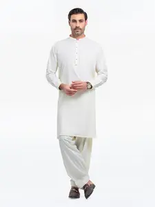 Edenrobe Men's Cream Kurta Shalwar - EMTKS24S-41146 NY(Top2) J(M3)