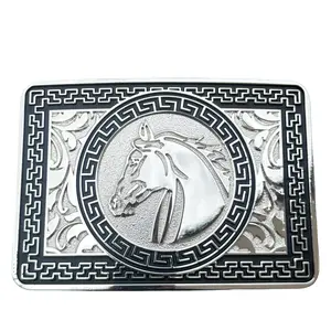 Western Silver Belt Buckle Classic Design 4.5" x 3" Metal Finish for Cowboy Belts or Daily Use