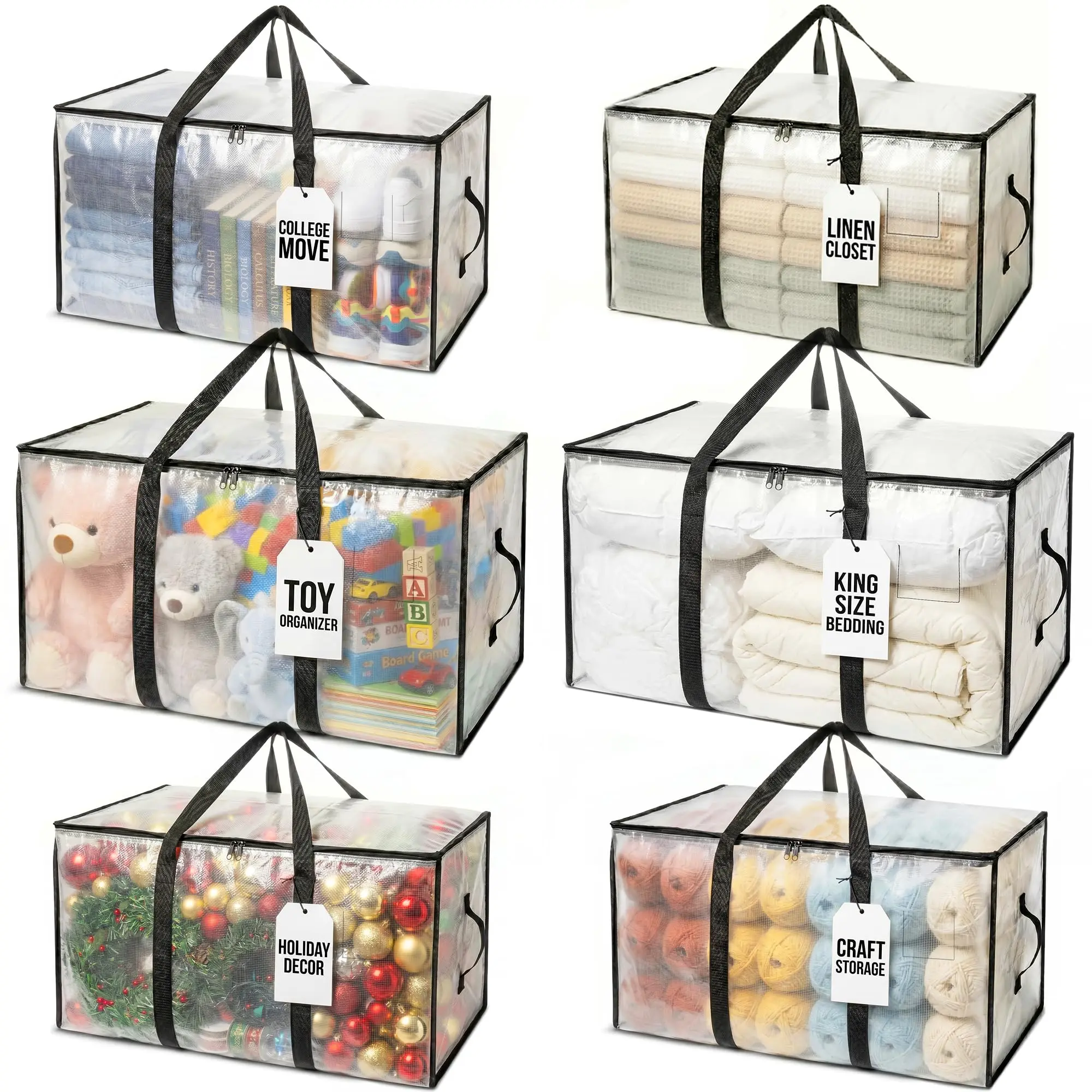 Heavy Duty Moving Bags or Storage Bags – Clear Storage Bins with Lids, Large Moving Boxes with Backpack Straps & Zippers – Packing Bags & Moving Supplies for College Dorm- 8 Pack