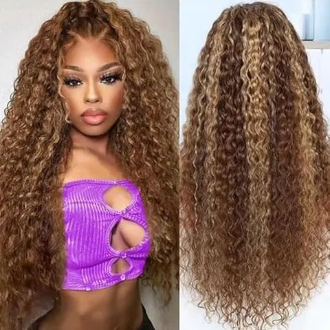 ROZILO 13x6 Highlight Ombre Lace Front Wigs Human Hair 4/27 Honey Blonde Lace Frontal Wigs 180 Density Colored deep Curly HD Lace Front wigs Human Hair Wig