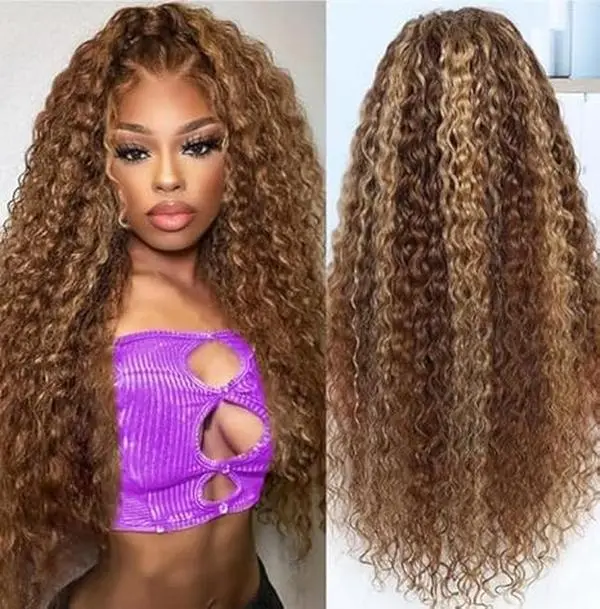 ROZILO 13x6 Highlight Ombre Lace Front Wigs Human Hair 4/27 Honey Blonde Lace Frontal Wigs 180 Density Colored deep Curly HD Lace Front wigs Human Hair Wig