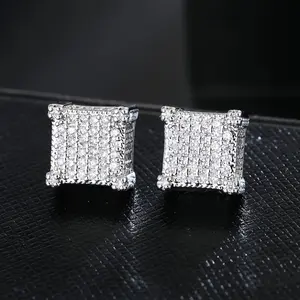 Luxury 925 Sterling Silver Moissanite Stud Earrings for Men, Hypoallergenic Square Lab-Created Diamond, D Color VVS1, Large Jewelry Gift for Father, Boys, Women, Girls, ZASXORP earring stack earrings for women accessories men earrings for women