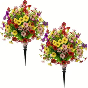 2Set 19.68in Artificial Violet Potted Ball Tree with Ground Nails, UV Resistant Artificial Shrub, Simulated Evergreen Artificial Plant Brush Suitable for Indoor And Outdoor Front Porch Gardens