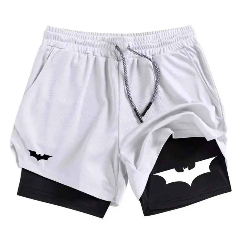 Bat Print 2-in-1 Men's Sports Breathable Quick-Drying Summer Shorts with Phone Pocket Gym Workout Running Shorts Cycling Shorts