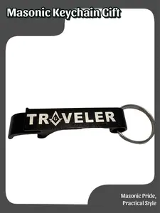 Laser Engraved "TRAVELER" Masonic Square & Compass Bottle Opener Keychain | Made by a Past Master Mason