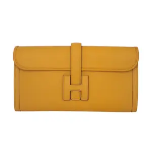 Pre-owned HERMÈS Evergrain Clutches & Wristlets Evercolor Jige Elan Clutch 29 Jaune Ambre