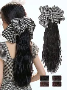 Cute & Chic Bow Detail! KAIRIYA 16" Curly Wavy Ponytail Claw Clip Hairpiece, Soft Fluffy Curls with Charming Bow, Natural Synthetic Pony for Daily Charm & Holiday Parties