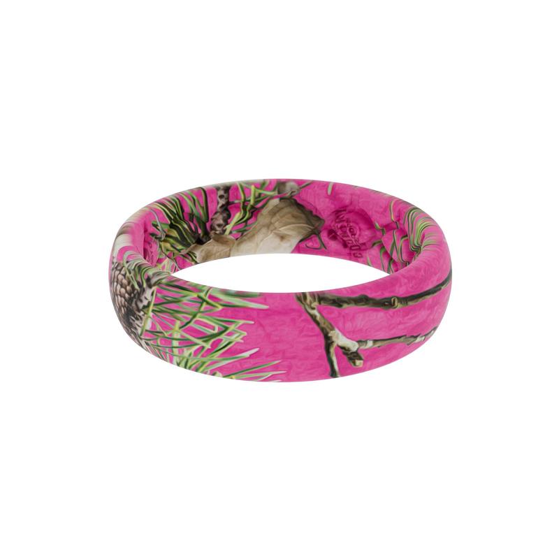 Groove Life x Mossy Oak Country Roots Ring - Hot Pink Camo Thin Ring, Breathable, Comfortable, Camouflage Rubber Wedding Rings for Women, Women's Jewelry, Accessory, Groove Guarantee
