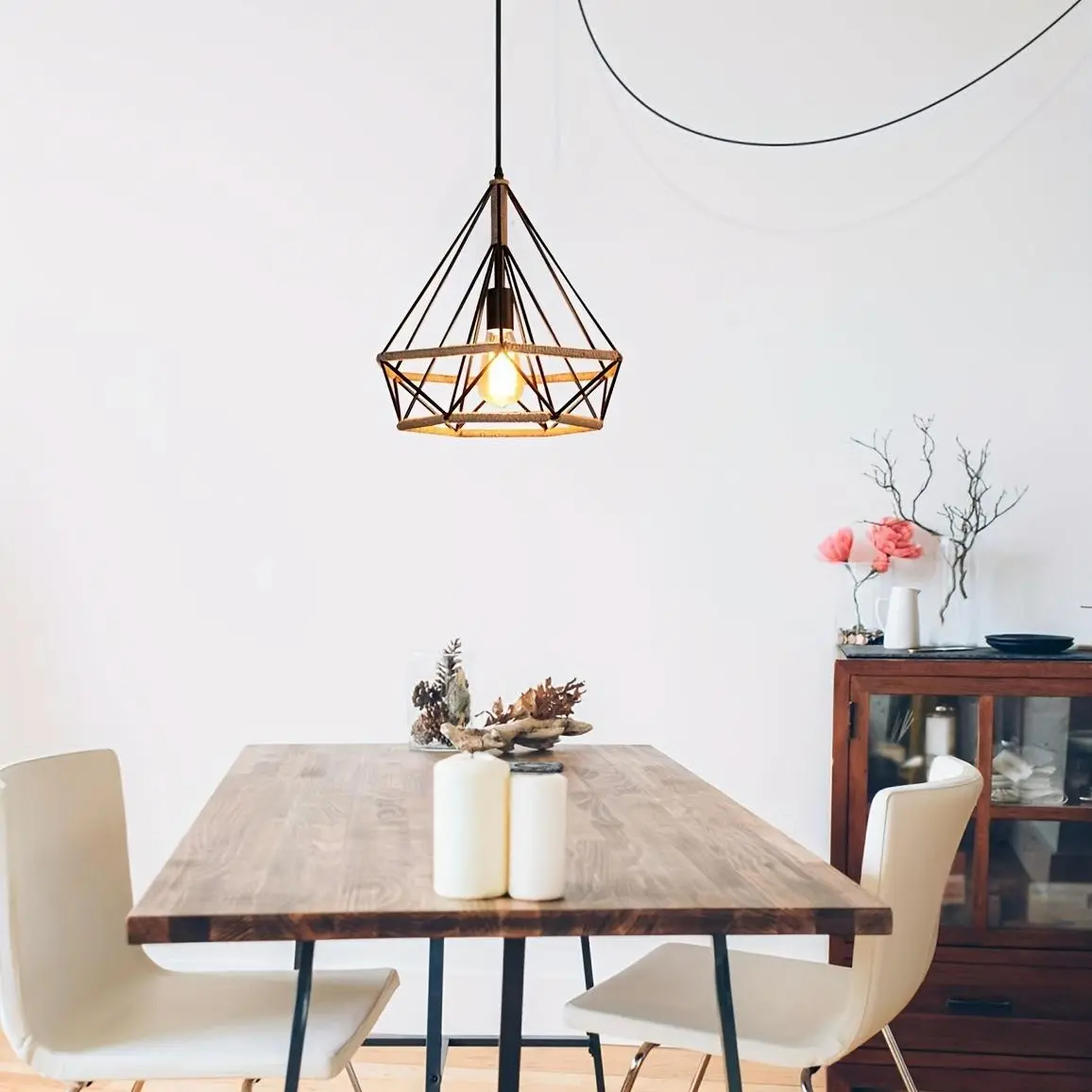 High-Quality Iron Industrial Farmhouse Vintage Pendant Light, AC Power Supply Plug-in with 16.4ft Hanging Cord & Switch, Ample Lighting for Kitchen Island Family Meals