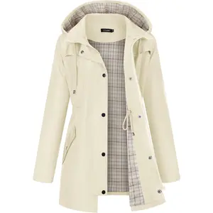 Women Waterproof Outdoor Hiking Raincoat Women Lined Rain Jacket Lightweight Hooded Jackets Trench Coats