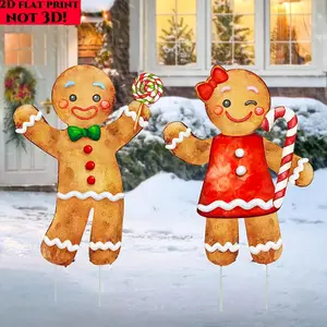 2/4pcs Christmas Yard Signs Big Gingerbread Man Boy Girl Yard Ground Stake Christmas Decorations, Winter Lawn Garden Front Door Home Farmhousech Outdoor, Home Decor Ornaments